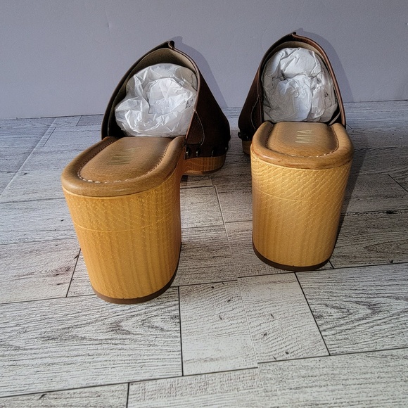 Mia Chunky Wood Bottom Open Peep Brown Casual Summer Sandals Women 9 - Picture 9 of 11